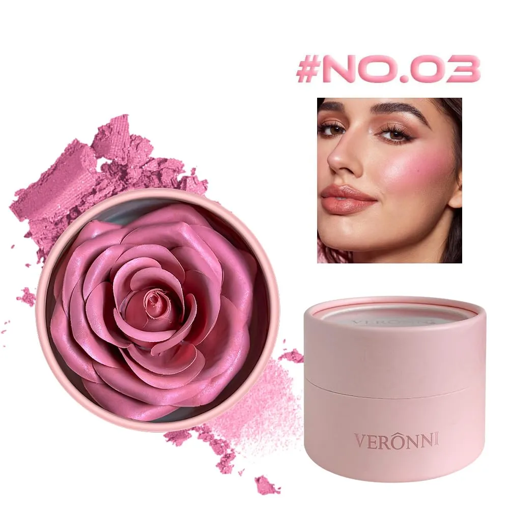 3d Rose Petal Blush, Rose Makeup Flower Petal Blush for Cheeks, Natural Glowing Redness Long Lasting Buildable Color, Contouring and Brightening, Makeup Powder blusher as Festival Gifts