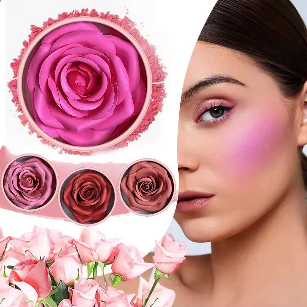 3d Rose Petal Blush, Rose Makeup Flower Petal Blush for Cheeks, Natural Glowing Redness Long Lasting Buildable Color, Contouring and Brightening, Makeup Powder blusher as Festival Gifts