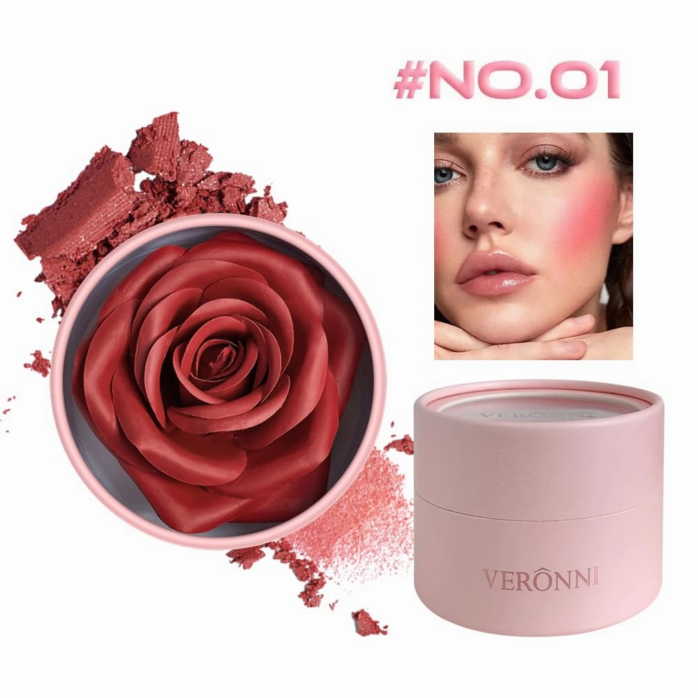 3d Rose Petal Blush, Rose Makeup Flower Petal Blush for Cheeks, Natural Glowing Redness Long Lasting Buildable Color, Contouring and Brightening, Makeup Powder blusher as Festival Gifts