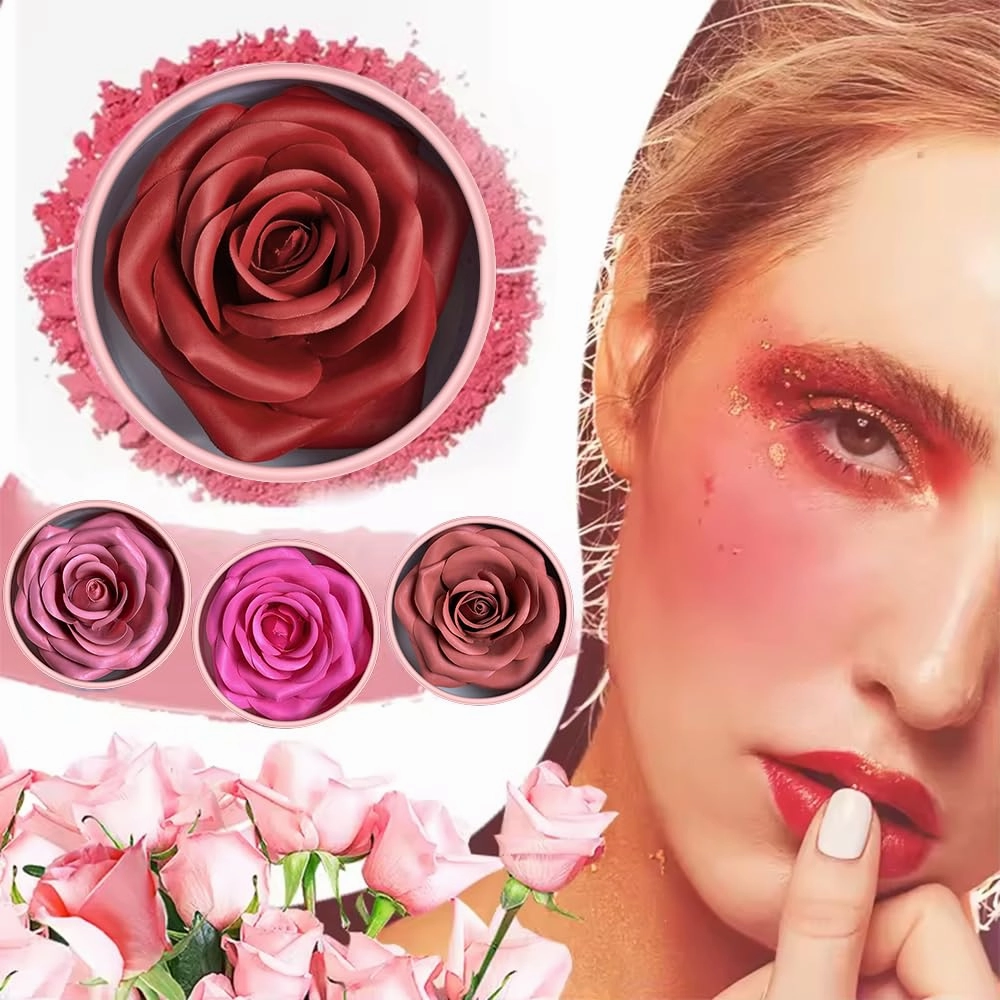 3d Rose Petal Blush, Rose Makeup Flower Petal Blush for Cheeks, Natural Glowing Redness Long Lasting Buildable Color, Contouring and Brightening, Makeup Powder blusher as Festival Gifts