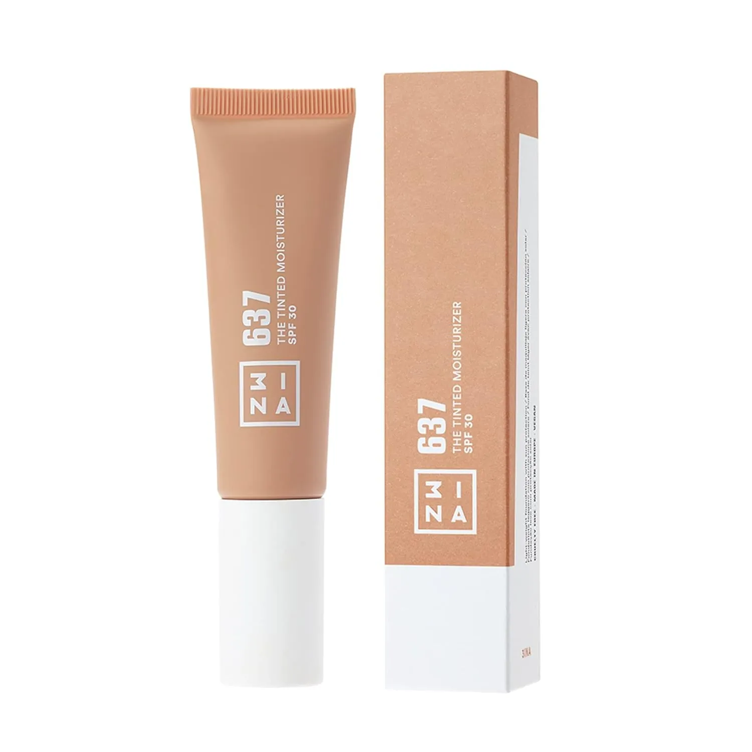 3ina 637 Tinted Moisturizer for Face with SPF 30 - Honey Beige - BB Cream with Light to Medium Coverage - Hyaluronic Acid Moisturizer for All Skin Tones - Vegan, Cruelty and Paraben Free Makeup - 1 oz