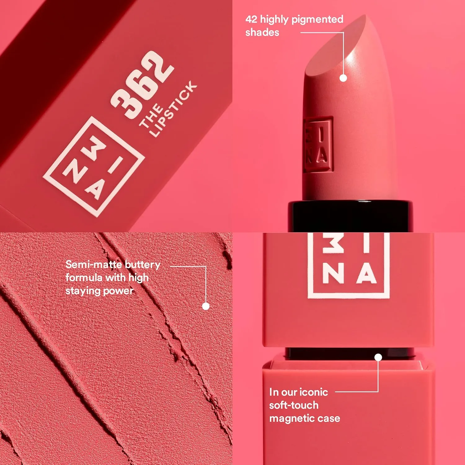 3INA The Lipstick 245 - Outstanding Shade Selection - Matte And Shiny Finishes - Highly Pigmented And Comfortable - Vegan And Cruelty Free Formula - Moisturizes The Lips - Deep True Red - 0.16 Oz