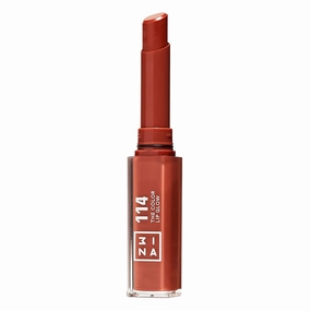 3INA The Color Lip Glow - Highly Pigmented Lipstick for Women with Shea Butter - Lip Gloss and Lip Balm Effect - 114 Rich Terracotta Brown - 0.05 oz