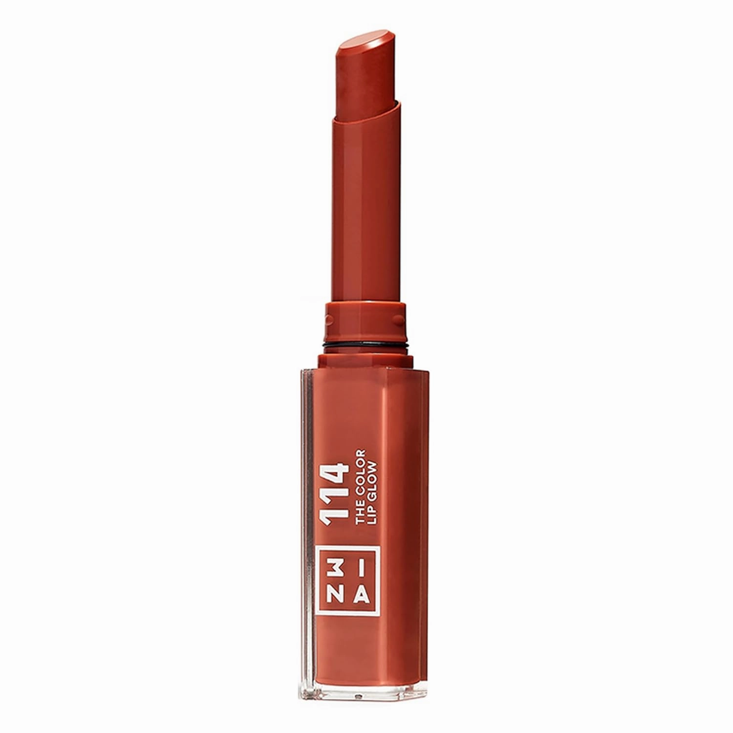 3INA The Color Lip Glow - Highly Pigmented Lipstick for Women with Shea Butter - Lip Gloss and Lip Balm Effect - 114 Rich Terracotta Brown - 0.05 oz
