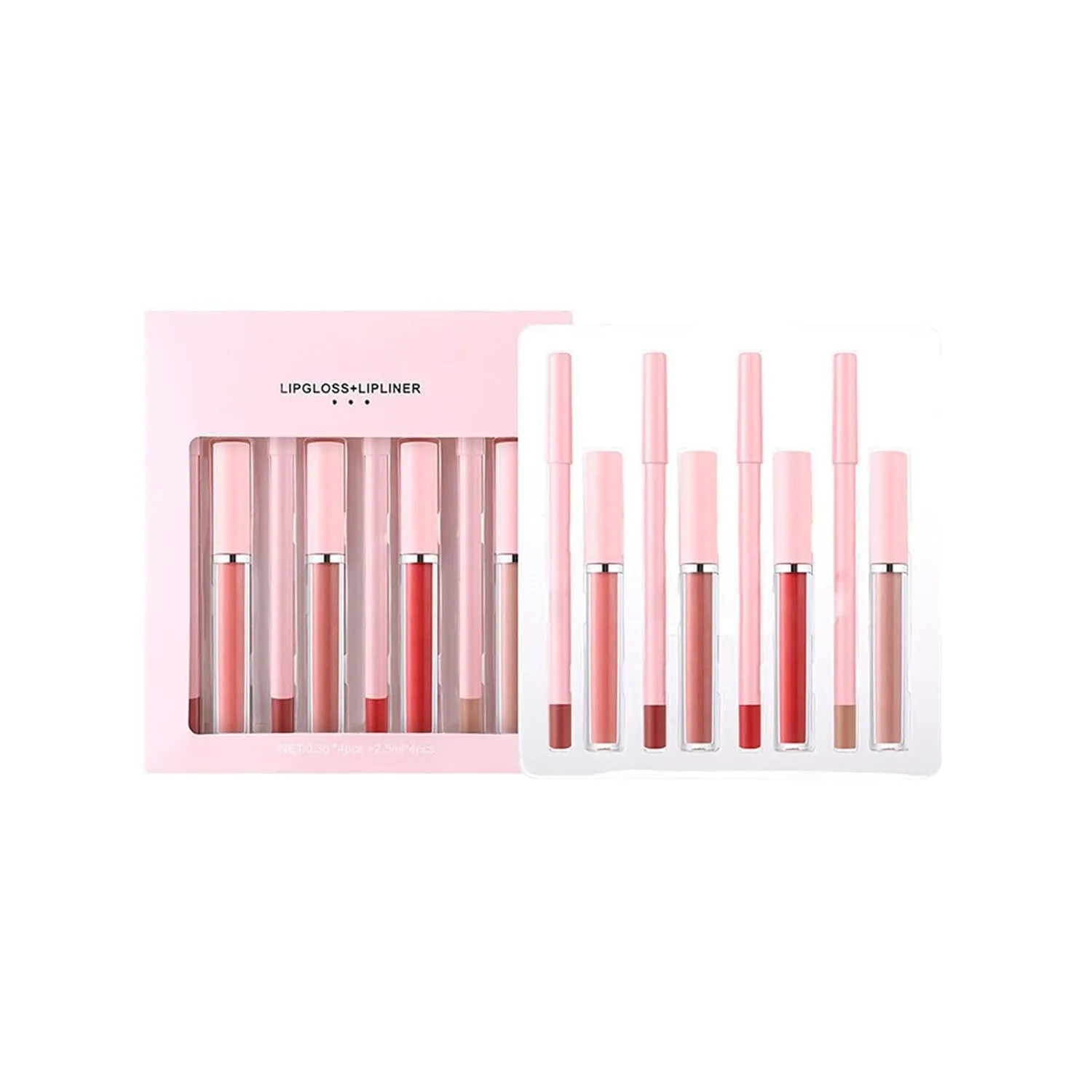 4 Color Lip Gloss Set - 4Pcs Matte Lip Glosses   4Pcs Lip Liners, Matte Liquid Lipstick, Long-Lasting Waterproof Lip Color, High-Pigment Velvet Lip Gloss Set