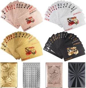 4 Decks Waterproof Playing Cards Plastic Gold Foil Playing Card Standard Poker Cards 4 Colors Cool Games Gifts for Adults Family Party and Game(Gold Silver Rose Gold Black)