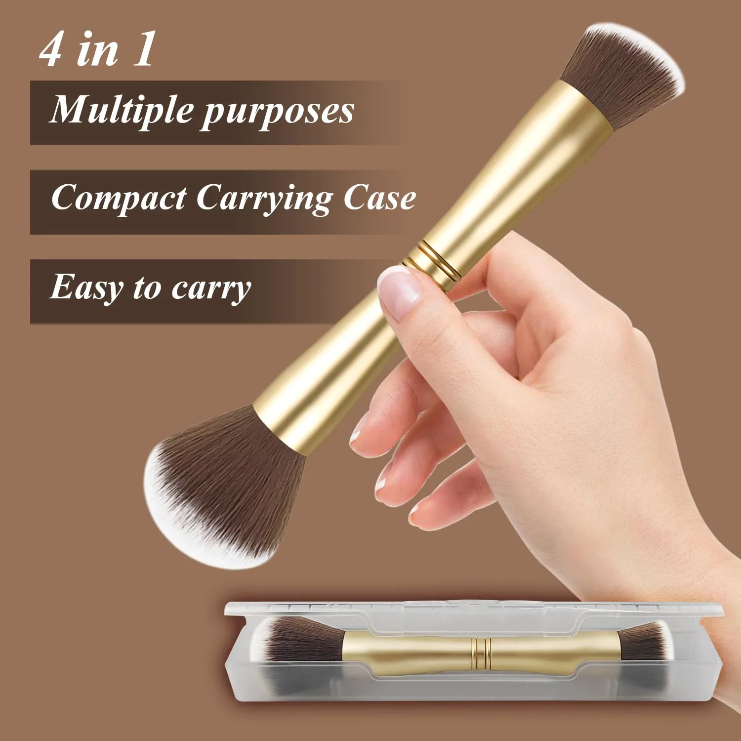 4 in 1 Makeup Brush Set - All in One Powder/Blush, Foundation, Blending & Eyeshadow Brushes, Compact & Travel Essential