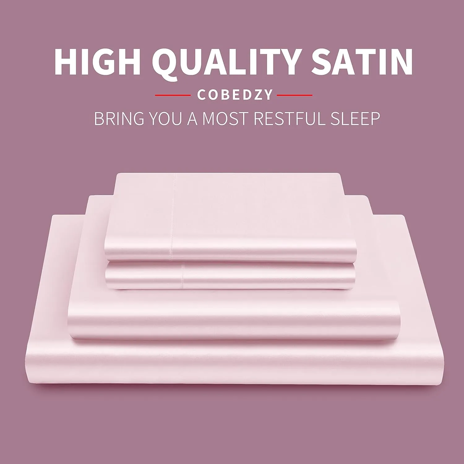 4 Pcs Blush Pink Satin Sheets Full Size Silky Satin Bedding Sheets Set with 1 Deep Pocket Fitted Sheet, 1 Flat Sheet, 2 Pillowcase