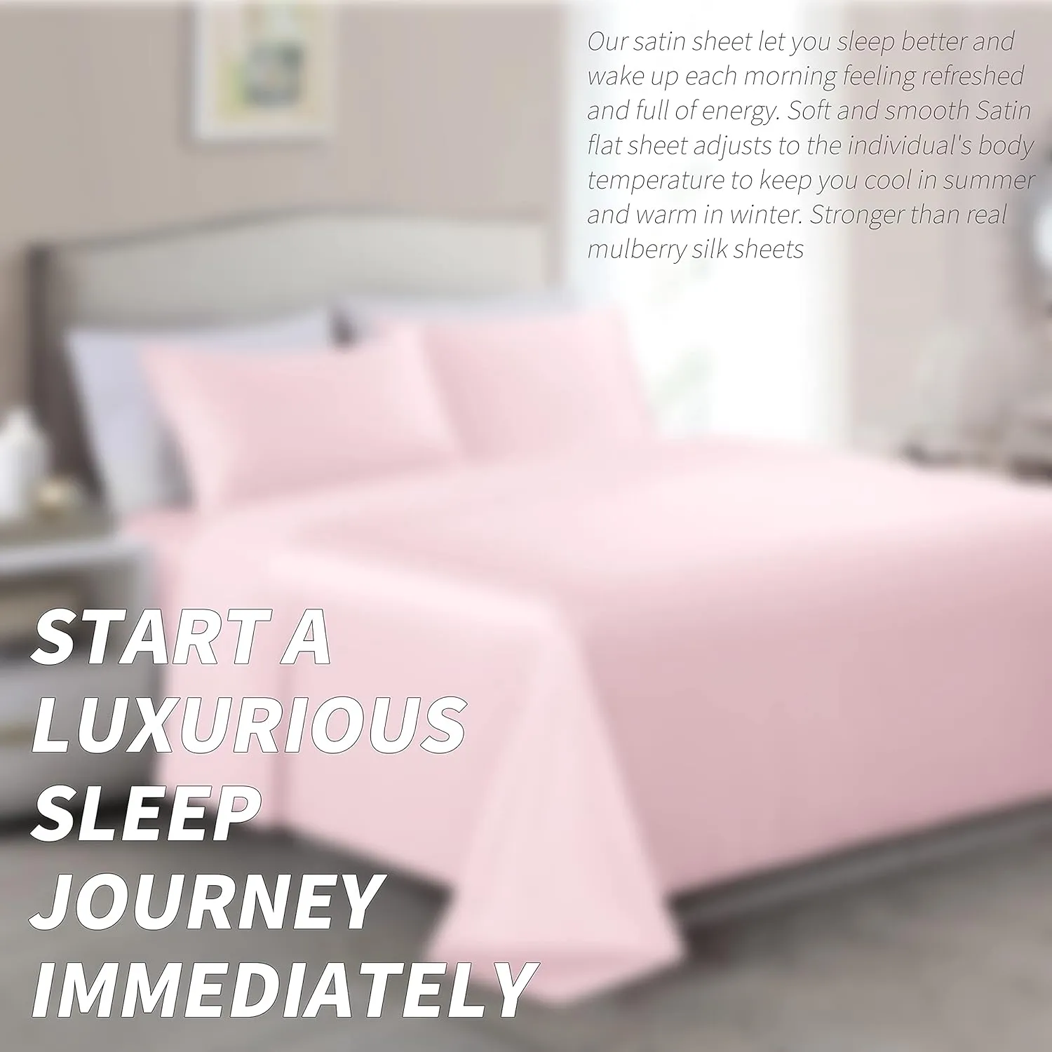4 Pcs Blush Pink Satin Sheets Full Size Silky Satin Bedding Sheets Set with 1 Deep Pocket Fitted Sheet, 1 Flat Sheet, 2 Pillowcase