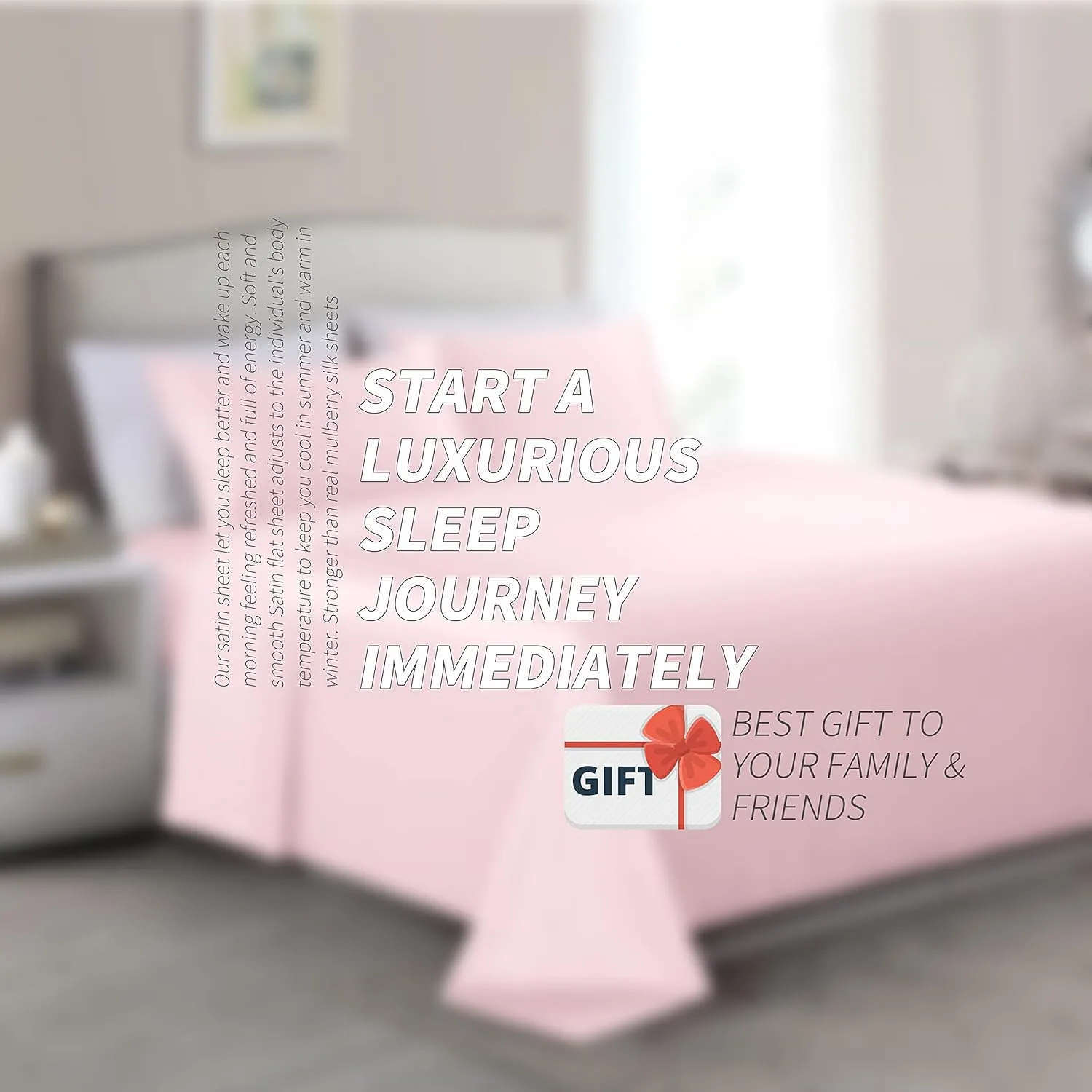 4 Pcs Blush Pink Satin Sheets Full Size Silky Satin Bedding Sheets Set with 1 Deep Pocket Fitted Sheet, 1 Flat Sheet, 2 Pillowcase
