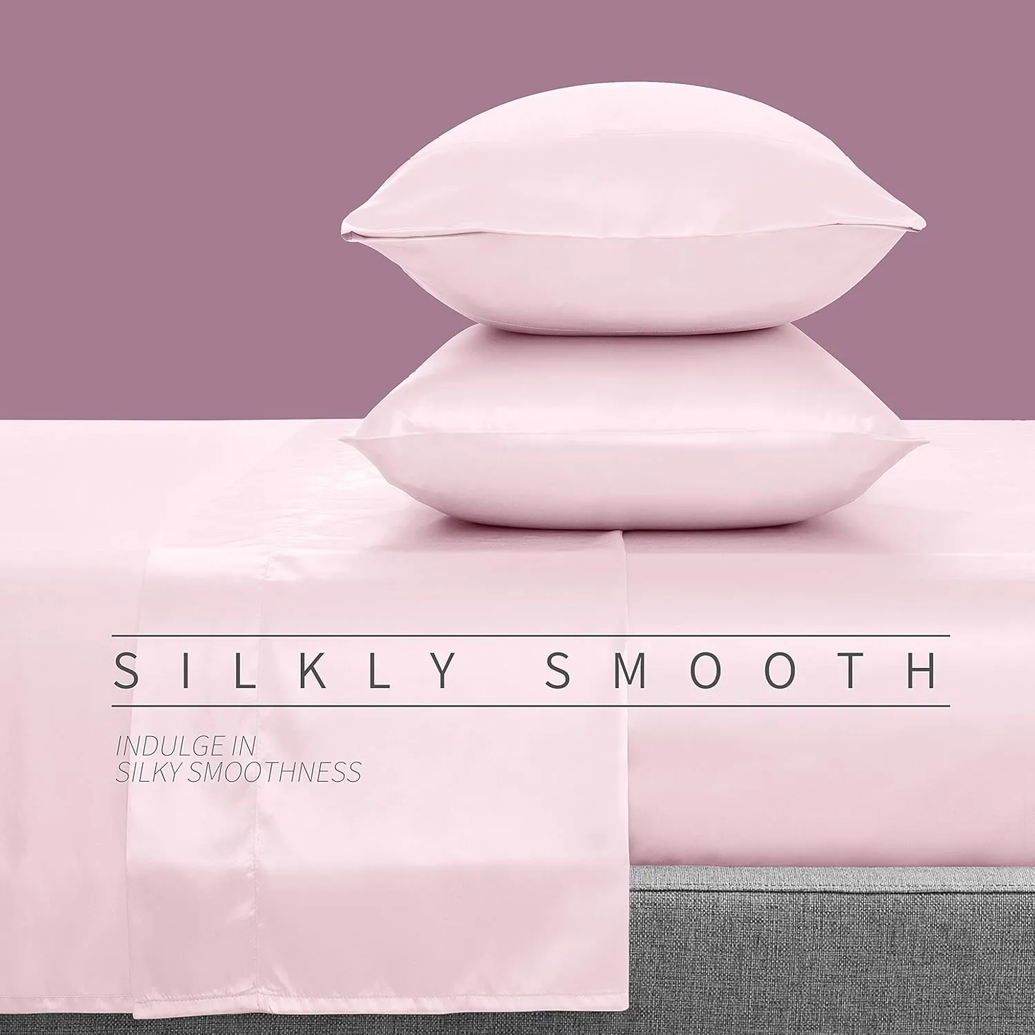 4 Pcs Blush Pink Satin Sheets Full Size Silky Satin Bedding Sheets Set with 1 Deep Pocket Fitted Sheet, 1 Flat Sheet, 2 Pillowcase