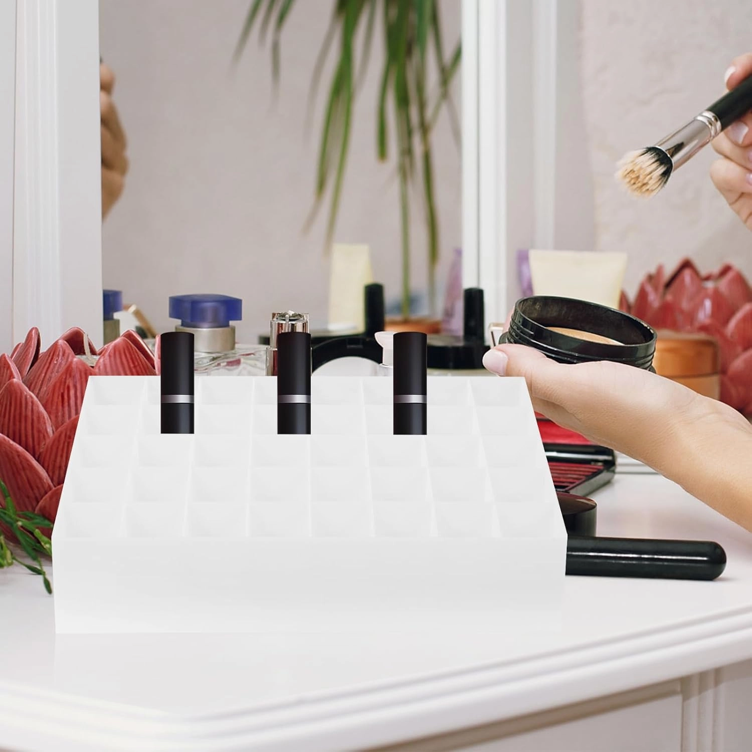 40-Slot Lipstick Organizer Cosmetic Display Rack for Home & Salon - Space-Saving & Easy to Clean - for Makeup Lovers & Professionals (White)
