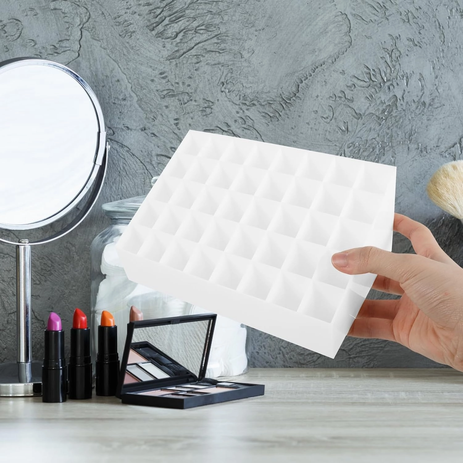 40-Slot Lipstick Organizer Cosmetic Display Rack for Home & Salon - Space-Saving & Easy to Clean - for Makeup Lovers & Professionals (White)