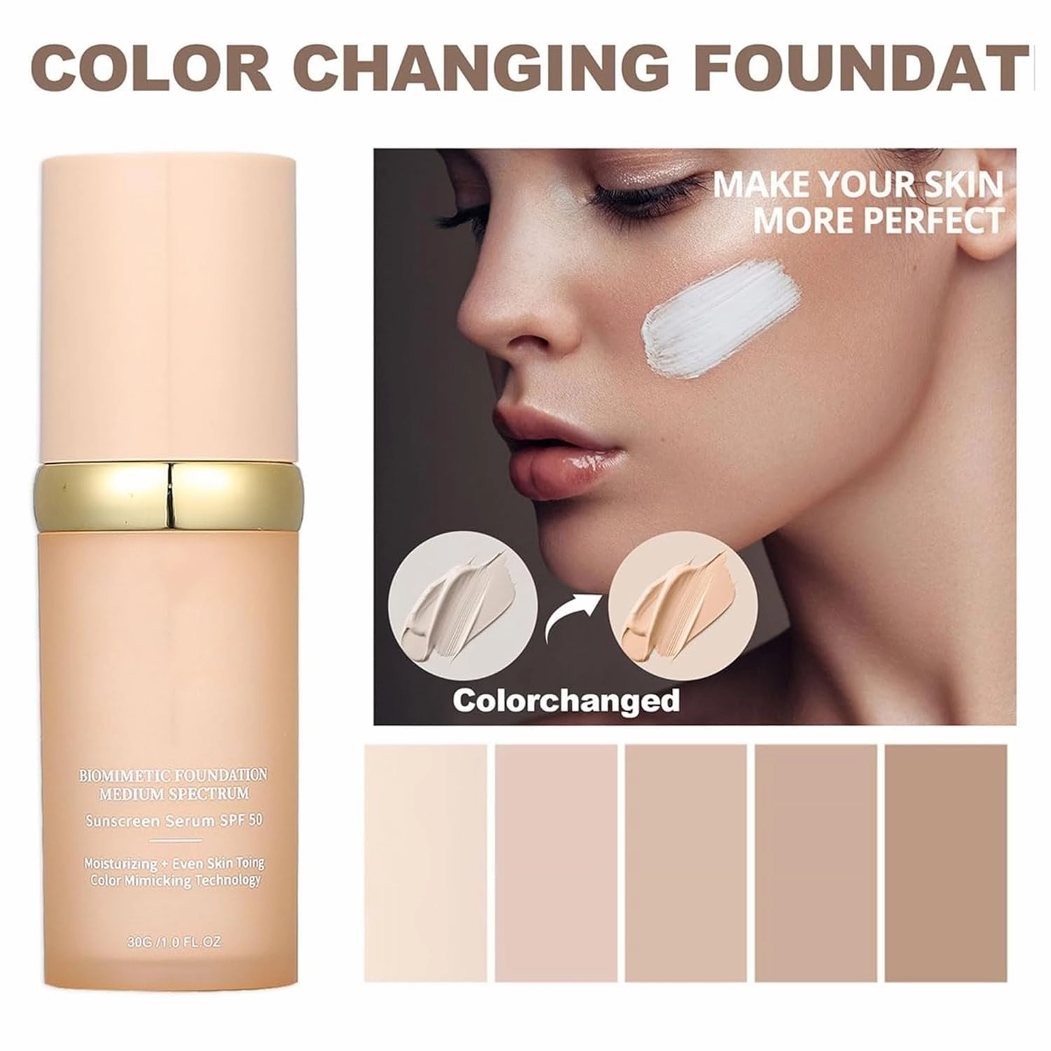 4-in-1 Foundation Liquid,4-in-1 Light Spectrum, Full Coverage Concealer with SPF 50 ,Moisturizing Even Skin Toning Color (2PCS)