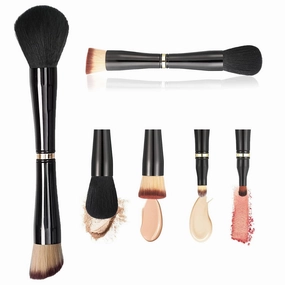 4 In 1 Travel Makeup Brush Set,Double Ended Makeup Brush,Blush Brush,Eyeshadow Brush,Concealer Brush,Foundation Makeup Brush,Very Suitable For Liquid,Cream,Powder,Concealer (Black)