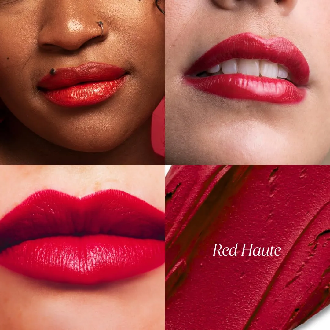 4Ever Haute Lipstick – Red Lipstick Long Lasting, Bold Satin Finish, Vegan, Cruelty-Free - Clean & Natural, Travel-Friendly Lip Color (Red Haute)