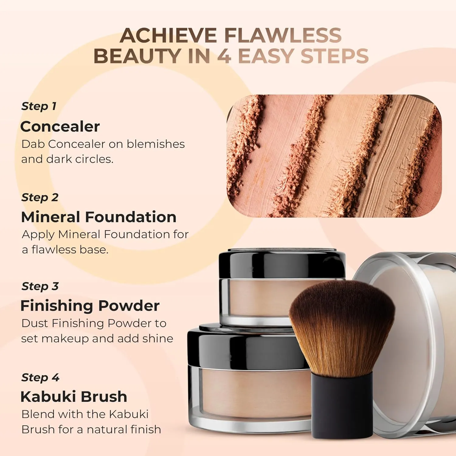 4pc Full Size Kit (Beige Shade) Mineral Makeup Matte Translucent Loose Foundation   Kabuki Brush   Concealer   Finishing Setting Powder   Bare Face Full Coverage SPF 30 All Skin Types Waterproof