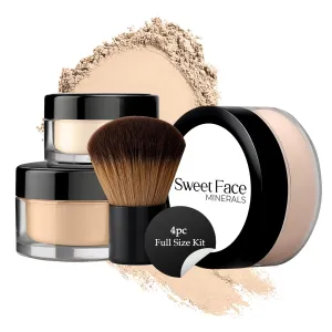 4pc Full Size Kit (Fair 1) Mineral Makeup Matte Translucent Loose Foundation   Kabuki Brush   Concealer   Finishing Setting Powder   Bare Face Full Coverage SPF 30 All Skin Types Waterproof