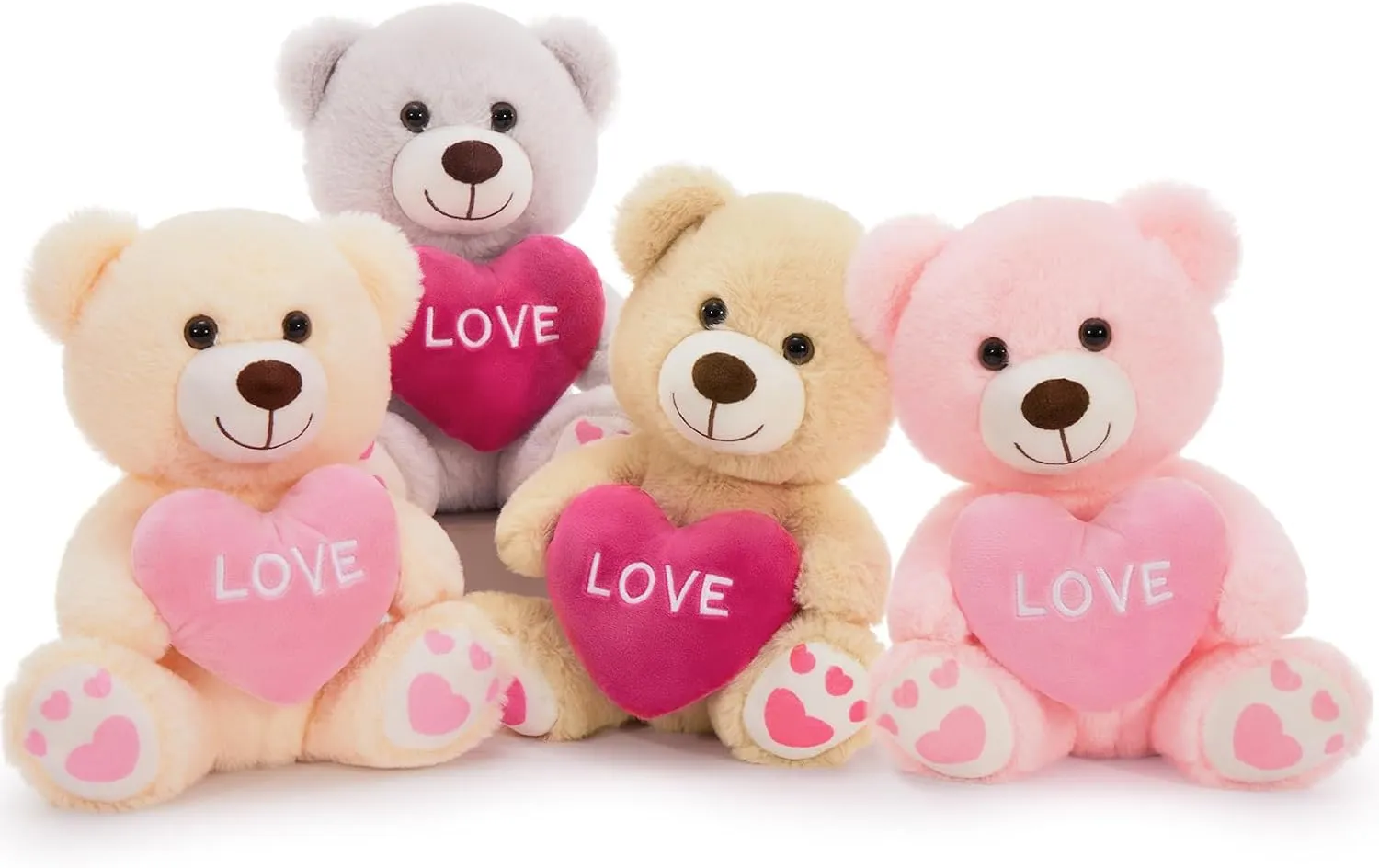4Pcs Valentine Teddy Bear, Adorable Bulk Love Teddy Bear Plush with Heart, 10" Stuffed Bear Plush Gift for Girlfriend Wife Kids on Christmas, Baby Shower Wedding Birthday Party Decor