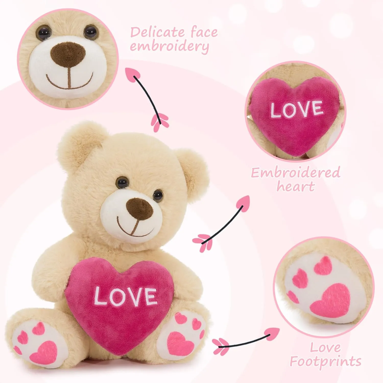4Pcs Valentine Teddy Bear, Adorable Bulk Love Teddy Bear Plush with Heart, 10" Stuffed Bear Plush Gift for Girlfriend Wife Kids on Christmas, Baby Shower Wedding Birthday Party Decor