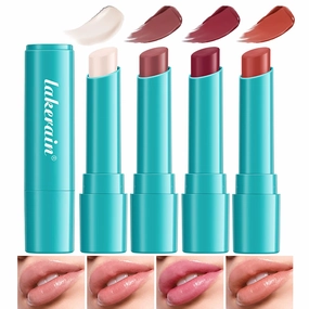 4Pcs Hydrating Lip Tint Lipstick Set of Red and Nude, Long-Lasting Matte Finish Moisturizing Tinted Lip Balm, Natural Ingredients Vitamin E Watery Lip Gloss Lipstick for Women and Girls