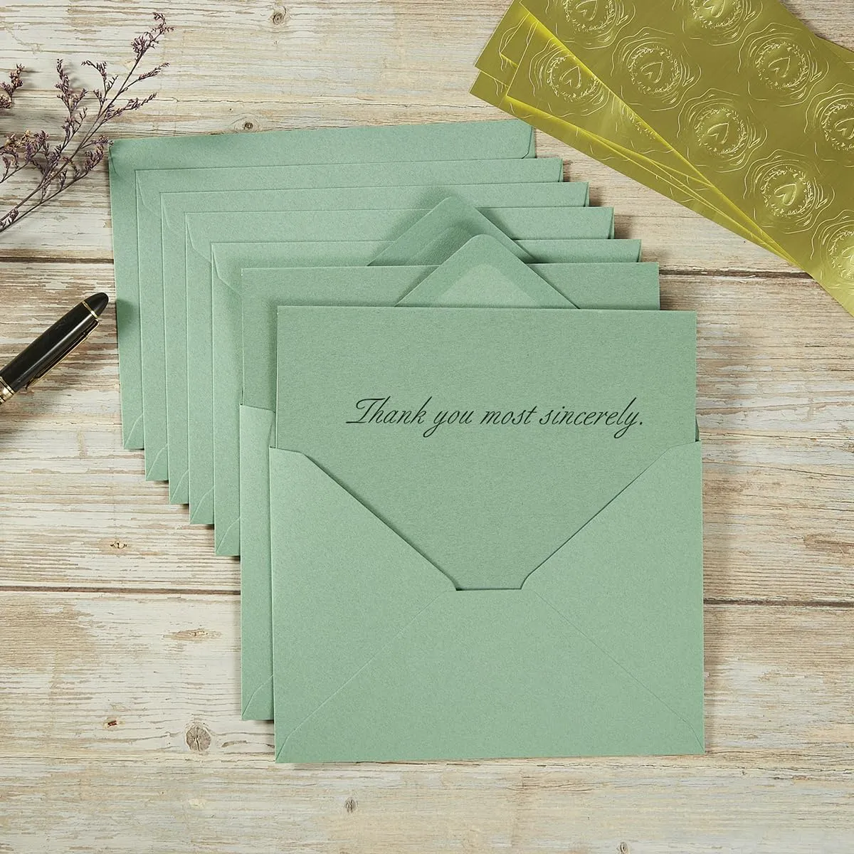 50 Pack Sage-Green A6 Envelopes with Cards 4x6 Thick Folded Cardstock and Gold Stickers for Greeting Cards, Wedding, Birthday, Invitations, Baby Showers (Sage-Green, 4x6)