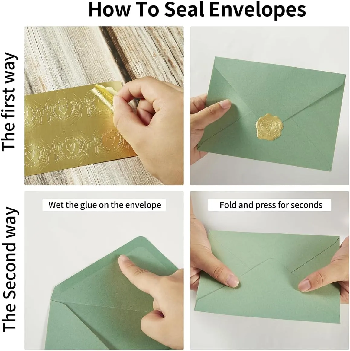 50 Pack Sage-Green A6 Envelopes with Cards 4x6 Thick Folded Cardstock and Gold Stickers for Greeting Cards, Wedding, Birthday, Invitations, Baby Showers (Sage-Green, 4x6)