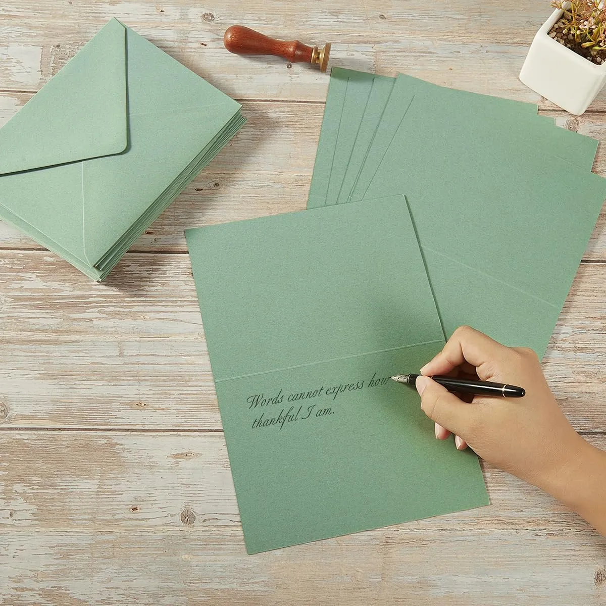 50 Pack Sage-Green A6 Envelopes with Cards 4x6 Thick Folded Cardstock and Gold Stickers for Greeting Cards, Wedding, Birthday, Invitations, Baby Showers (Sage-Green, 4x6)