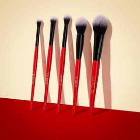 5-Piece Vegan Makeup Brush set - Red and Black Handles, Ombré Bristles, Face & Eye Brush Kit