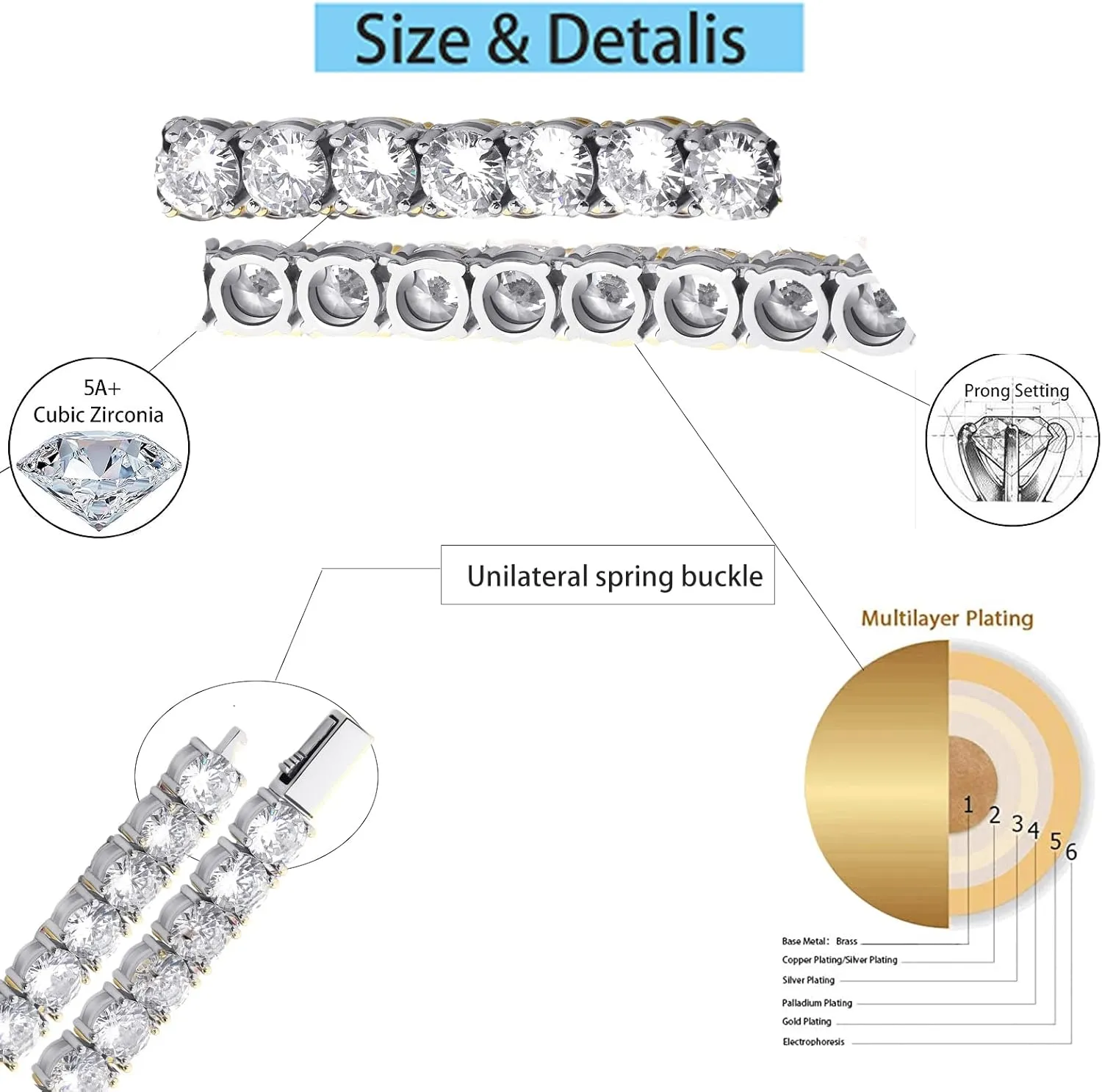 5MM Colorful Baguette Tennis Necklaces For Women Chains 14K Golden Silver Plated 5A  Cubic Zirconia Tennis Mens Chain Necklaces Woman