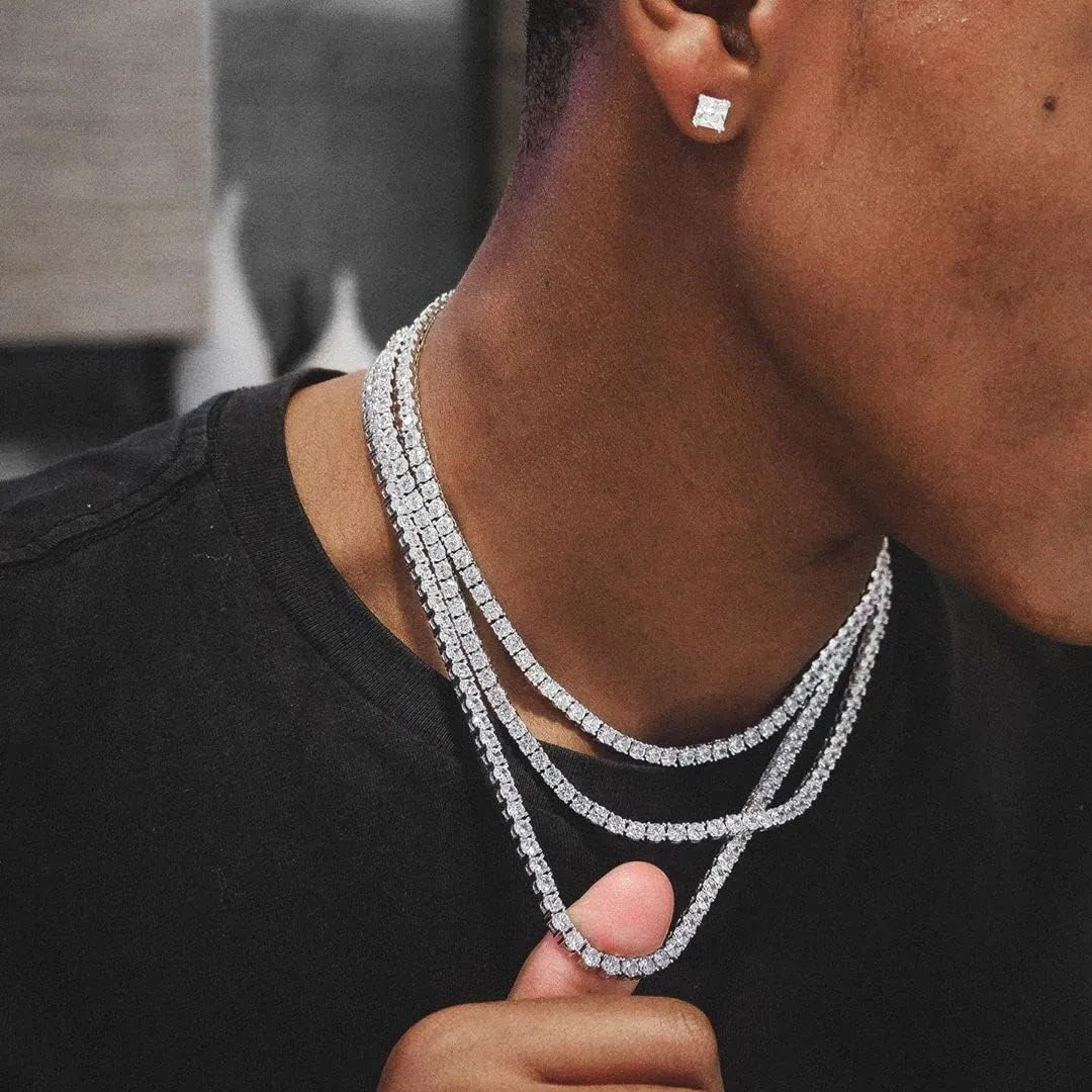 5MM Colorful Baguette Tennis Necklaces For Women Chains 14K Golden Silver Plated 5A  Cubic Zirconia Tennis Mens Chain Necklaces Woman