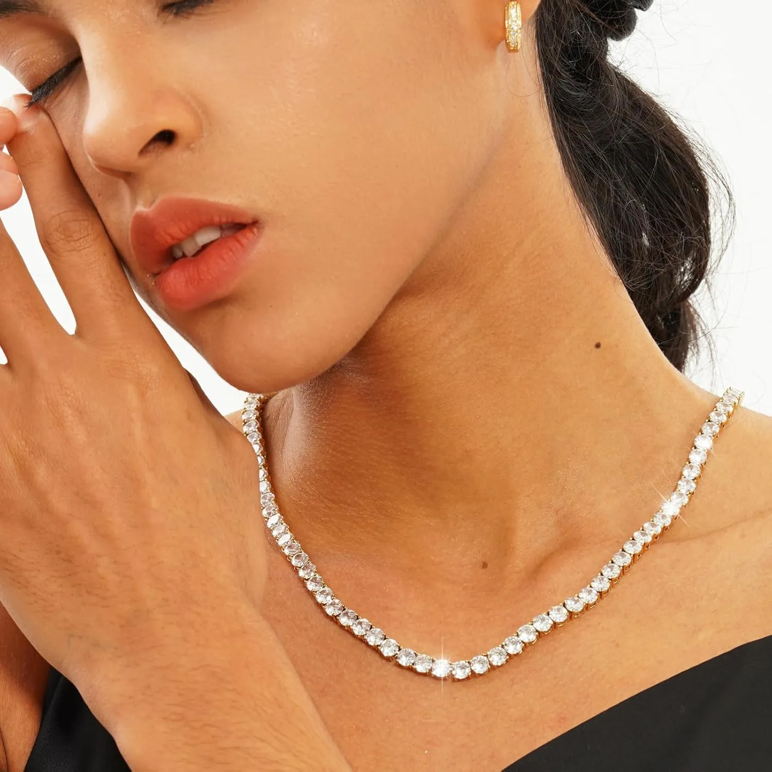 5MM Colorful Baguette Tennis Necklaces For Women Chains 14K Golden Silver Plated 5A  Cubic Zirconia Tennis Mens Chain Necklaces Woman