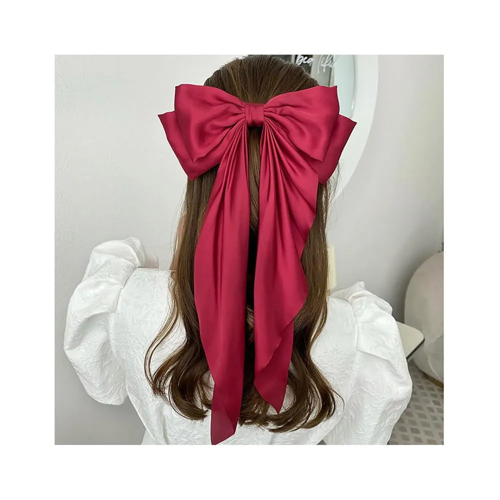 5Pcs Large Bow Hair Clips Oversized Satin Silky Hair Bow Clips with Long Tail Giant Coquette Bows Hair Accessories for Women Girls, Bright Orange