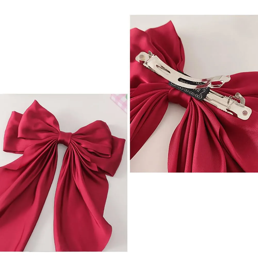 5Pcs Large Bow Hair Clips Oversized Satin Silky Hair Bow Clips with Long Tail Giant Coquette Bows Hair Accessories for Women Girls, Bright Orange