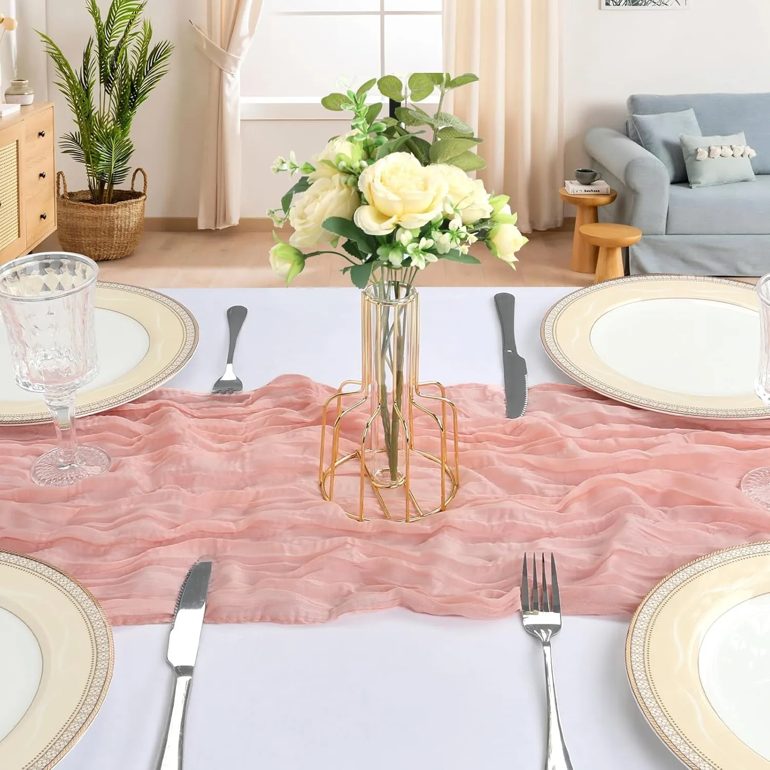 6 Pack 10FT Blush Pink Cheesecloth Table Runner 120 Inch Long Gauze Rustic Boho Cheese Cloth Table Runner Sheer Fabric for Wedding Party Birthday Bridal Baby Shower Summer Centerpiece Home Decor