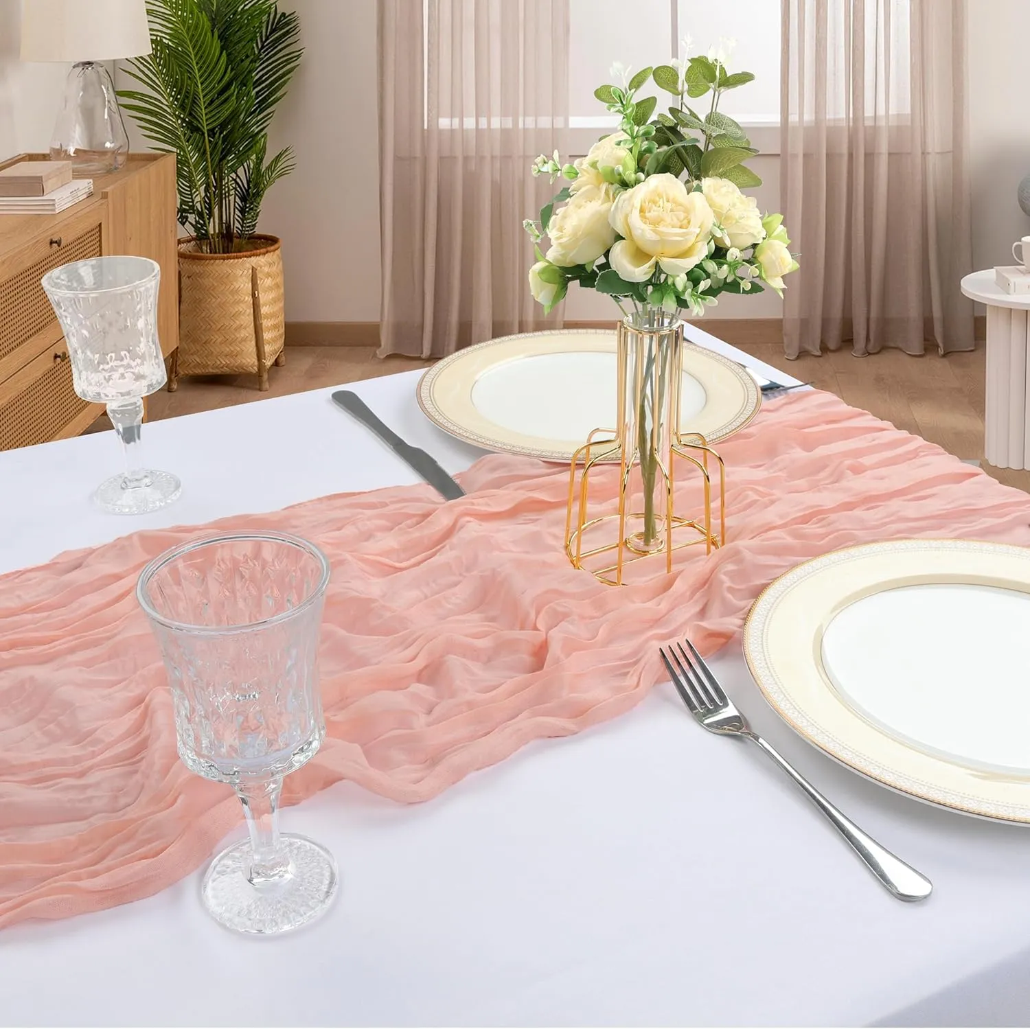 6 Pack 10FT Blush Pink Cheesecloth Table Runner 120 Inch Long Gauze Rustic Boho Cheese Cloth Table Runner Sheer Fabric for Wedding Party Birthday Bridal Baby Shower Summer Centerpiece Home Decor