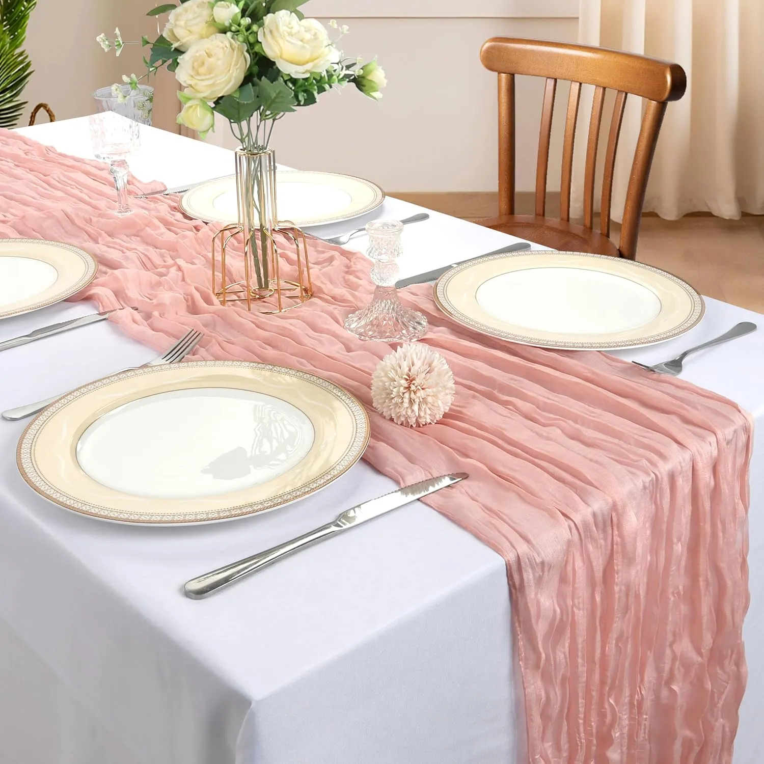 6 Pack 10FT Blush Pink Cheesecloth Table Runner 120 Inch Long Gauze Rustic Boho Cheese Cloth Table Runner Sheer Fabric for Wedding Party Birthday Bridal Baby Shower Summer Centerpiece Home Decor