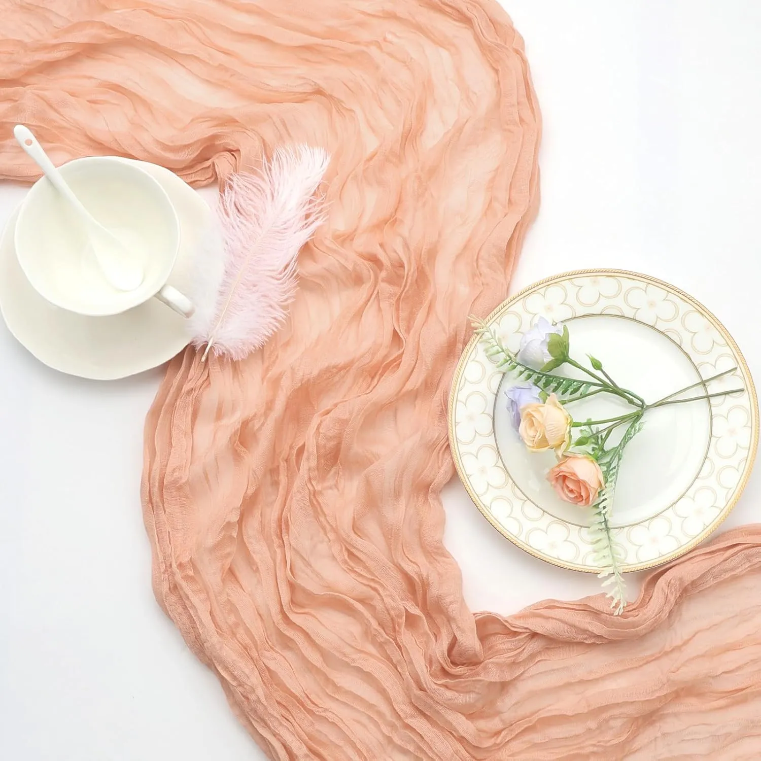 6 Pack Blush Pink Cheesecloth Table Runner 10ft Boho Gauze Fabric Cheese Cloth Table Runner 35 x 120 Inch Rustic Sheer Runner for Romantic Wedding Decor Baby Shower Party Table Decoration