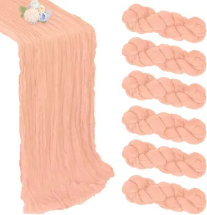 6 Pack Blush Pink Cheesecloth Table Runner 10ft Boho Gauze Fabric Cheese Cloth Table Runner 35 x 120 Inch Rustic Sheer Runner for Romantic Wedding Decor Baby Shower Party Table Decoration