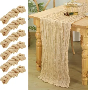 6 Pcs 10 FT Champagne Cheesecloth Table Runner, 120 Inch Boho Cheese Cloth Table Runners for Bridal Shower Wedding Table Decor Baby Shower Decorations for Party