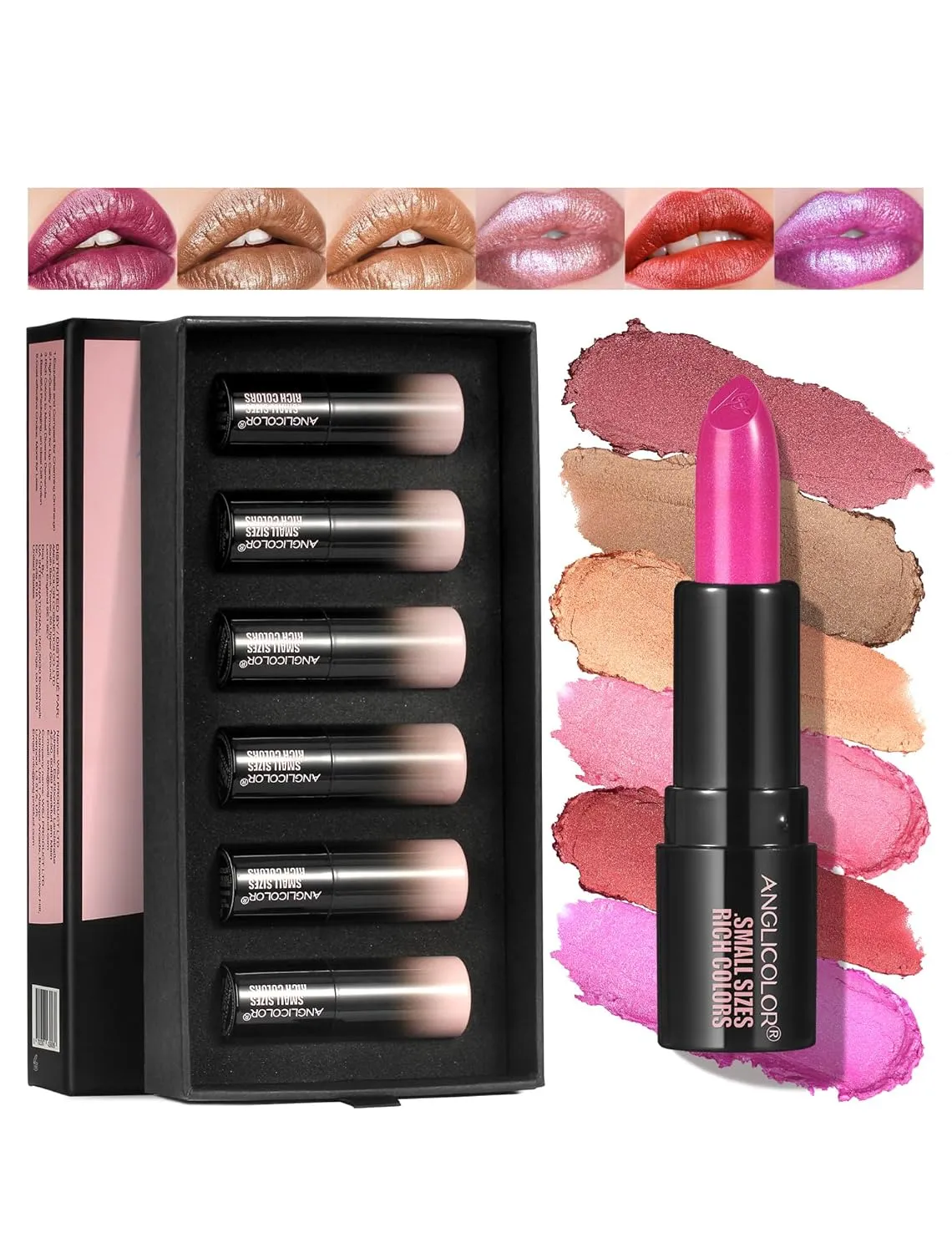 6-Piece Mini Glitter Lipstick Set,High Pigmented,Lightweight Smooth Moisturizing Formula,Glossy Shine,Travel Size,Metallic Shimmer Lipstick Gift Sets For Women Girls Makeup kit