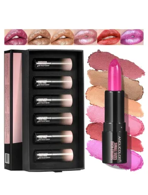 6-Piece Mini Glitter Lipstick Set,High Pigmented,Lightweight Smooth Moisturizing Formula,Glossy Shine,Travel Size,Metallic Shimmer Lipstick Gift Sets For Women Girls Makeup kit
