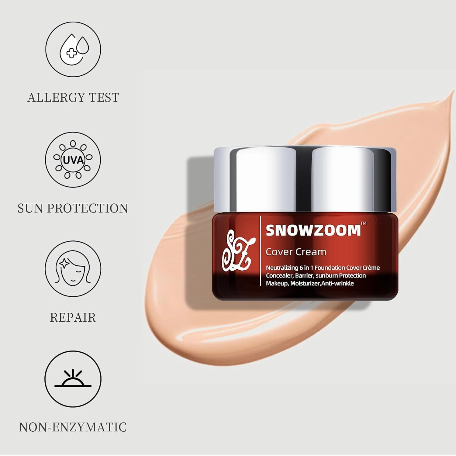 6 in1 Cover Crème Full Coverage Foundation Makeup, Hydrating Primer,Concealer,SPF 50 ,Long-Wearing Coverage-1.01 Fl Oz(30 ML) (NEUTRAL BEIGE-For medium to deep skin tones, 1.23 OZ)