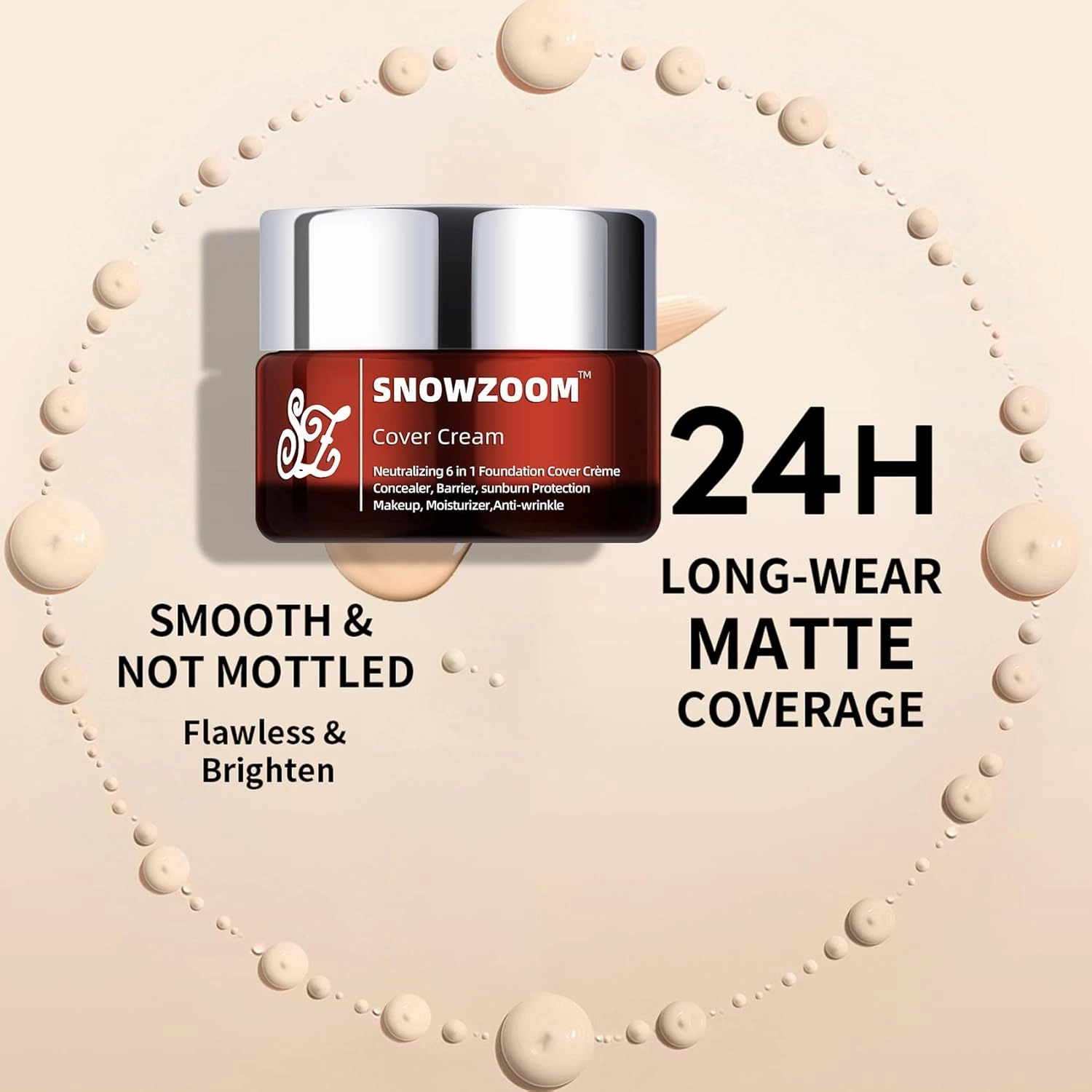 6 in1 Cover Crème Full Coverage Foundation Makeup, Hydrating Primer,Concealer,SPF 50 ,Long-Wearing Coverage-1.01 Fl Oz(30 ML) (NEUTRAL BEIGE-For medium to deep skin tones, 1.23 OZ)