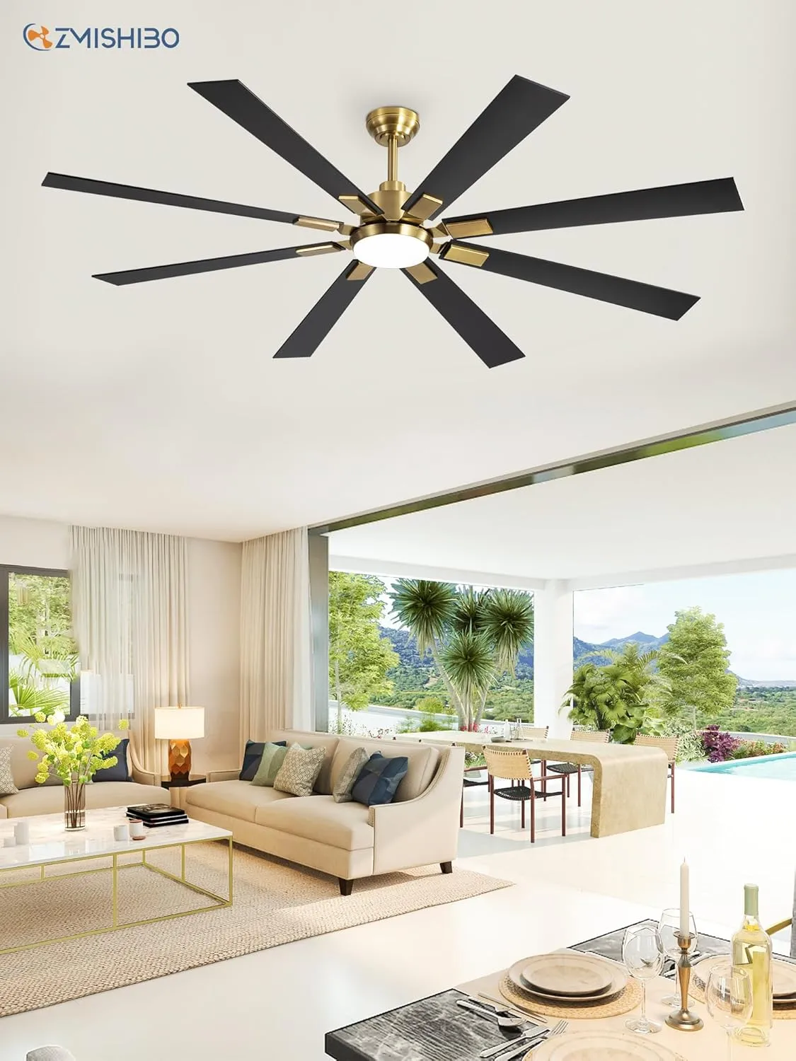 72 inch Black and Gold Ceiling Fans with Lights and Remote, Indoor/Outdoor Ceiling Fan for Patio Living Room, 6 Speed Reversible Quiet DC Motor, 3 CCT, Dual Finish Blades