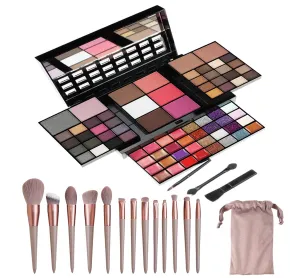 74 Colors Cosmetic Makeup Palette Set Kit Combination with Eyeshadow Facial Blusher Eyebrow Powder Face Concealer Powder With Mirror   13pcs brush All-in-One Makeup Kit