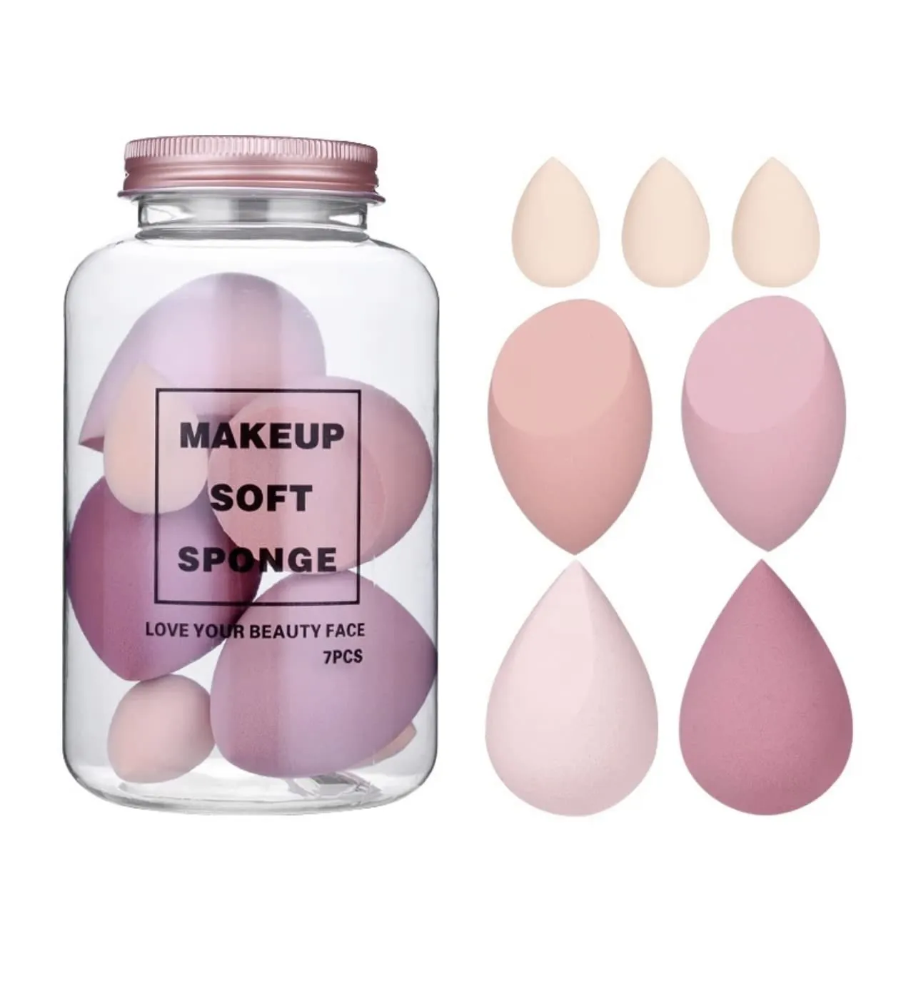 7PCS Makeup Blender Sponge Set   Soft Beauty Sponge Blending Blender for Foundation, Cream, Powder   Liquid (Pink)