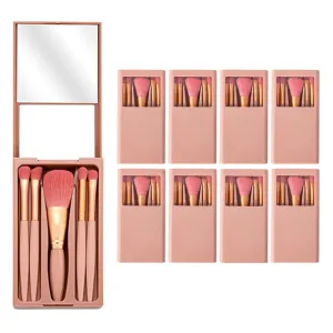 8-Piece Travel Makeup Brush Set - Mini Portable Makeup Brushes for Wedding, Bridal Shower, Bachelorette Party Gifts (Pink)