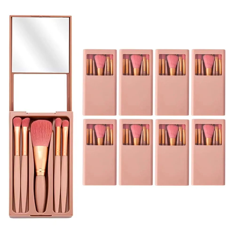 8-Piece Travel Makeup Brush Set - Mini Portable Makeup Brushes for Wedding, Bridal Shower, Bachelorette Party Gifts (Pink)