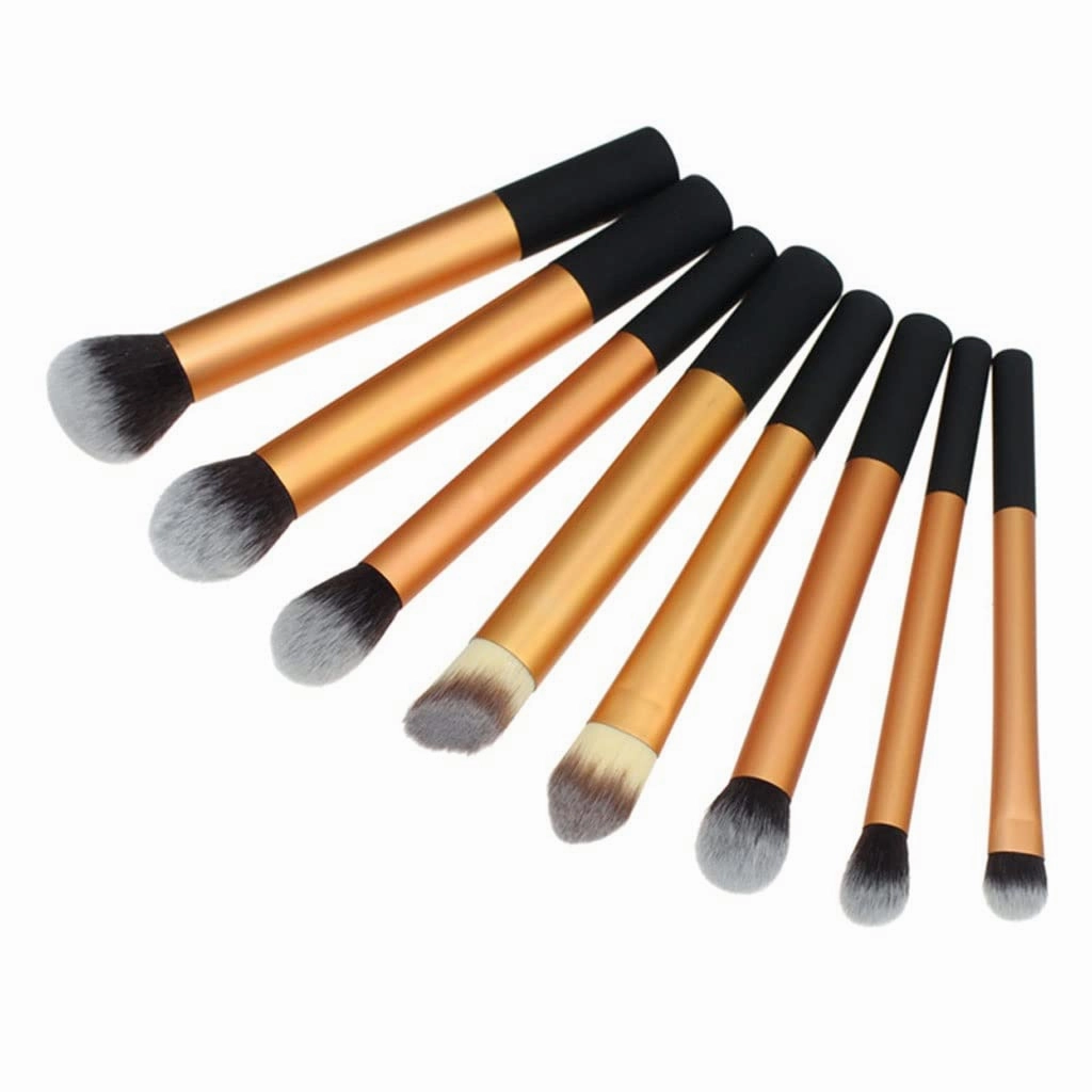 8 Gold Aluminium Tube Makeup Brush Set Complete Blush Foundation Brushes Beauty Tools